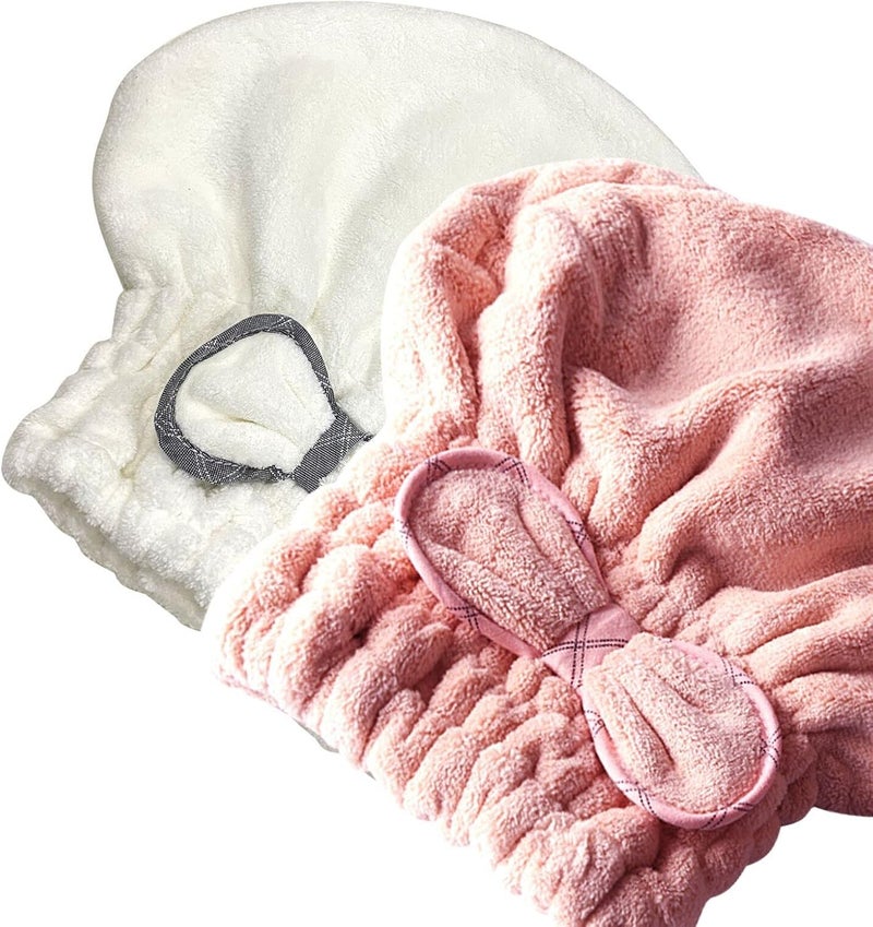 2PC Microfiber Hair Drying Caps Large, Extrame Soft & Ultra Absorbent, Fast Drying Turban Hair Wrap Towels Thick Fluffy for Women